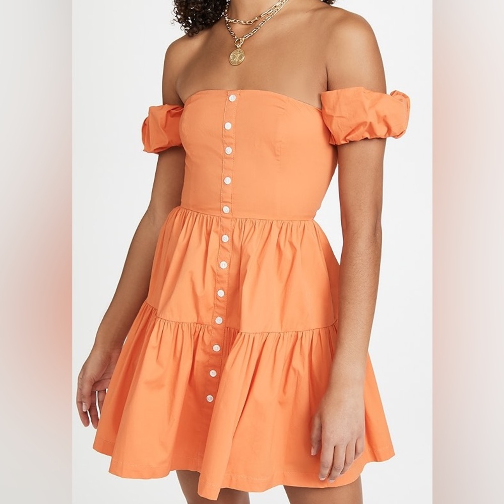 STAUD mini Elio dress in orange, size XS